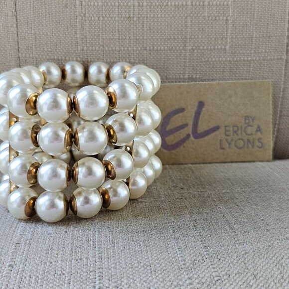 New Erica Lyons Pearl Bracelet Beaded Faux Pearl Four Strand NWT Stretch Wrap - Picture 6 of 16
